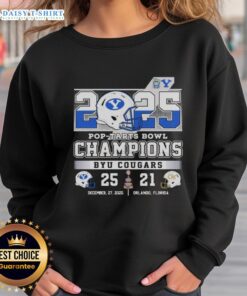 Original BYU Cougars 2025 Pop Tarts Bowl Champions sweatshirt in navy blue, celebrating the team's victory with bold graphics.