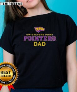 Alt Text: UW Stevens Point Pointers Dad logo on a ladies tee, showcasing school spirit and style for proud parents.