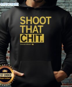 Original Chazadi Wright Shoot That Chit Hoodie displayed on a model, showcasing its unique design and vibrant colors.