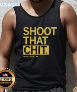 Original Chazadi Wright Shoot That Chit Tank Top displayed on a mannequin, showcasing unique design and vibrant colors.