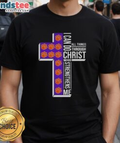 Original Clemson Tigers Women's Basketball Cross T-Shirt featuring 'I Can Do All Things Through Christ Who Strengthens Me' design.