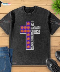 Original Clemson Tigers women's basketball washed t-shirt featuring 'I Can Do All Things Through Christ' design.