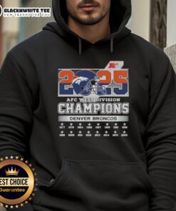 Alt Text: Original Denver Broncos 2025 AFC West Division Champions helmet hoodie featuring team colors and logo design.