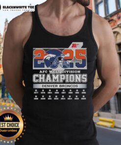 Original Denver Broncos 2025 AFC West Division Champions helmet tank top featuring team colors and logo design.