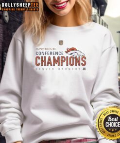 Alt Text: Original Denver Broncos Super Bowl 50 Conference Champions Sweatshirt featuring bold team graphics and warm fabric.