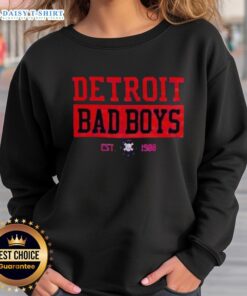 Original Detroit Pistons Bad Boys Est 1988 sweatshirt featuring iconic logo and vintage design in team colors.