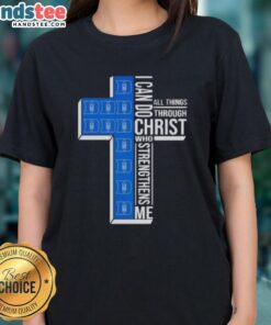 Original Duke Blue Devils women's basketball tee with 'I Can Do All Things Through Christ' slogan for fans.