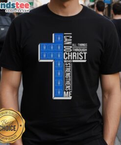 Alt Text: Original Duke Blue Devils Women's Basketball I Can Do All Things Through Christ Who Strengthens Me T-shirt design.