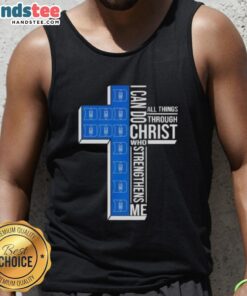 Original Duke Blue Devils women's basketball tank top featuring 'I Can Do All Things Through Christ' design.