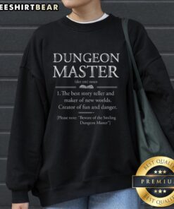 Original Dungeon Master Dictionary Sweatshirt featuring fantasy-themed graphics for tabletop RPG enthusiasts.
