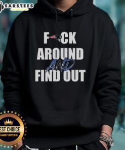 Original Fck Around And Find Out New England Patriots Hoodie in navy blue, featuring bold team logo and comfortable fit.