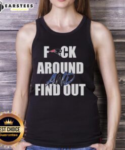 Original Fck Around And Find Out New England Patriots tank top featuring bold graphics and team colors.