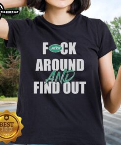 Alt Text: Original F*ck Around and Find Out New York Jets Ladies Tee in vibrant green, perfect for female fans.