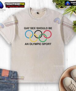 Original Gay Sex Should Be A Sport washed t-shirt design featuring bold text and vibrant colors for LGBTQ+ pride.