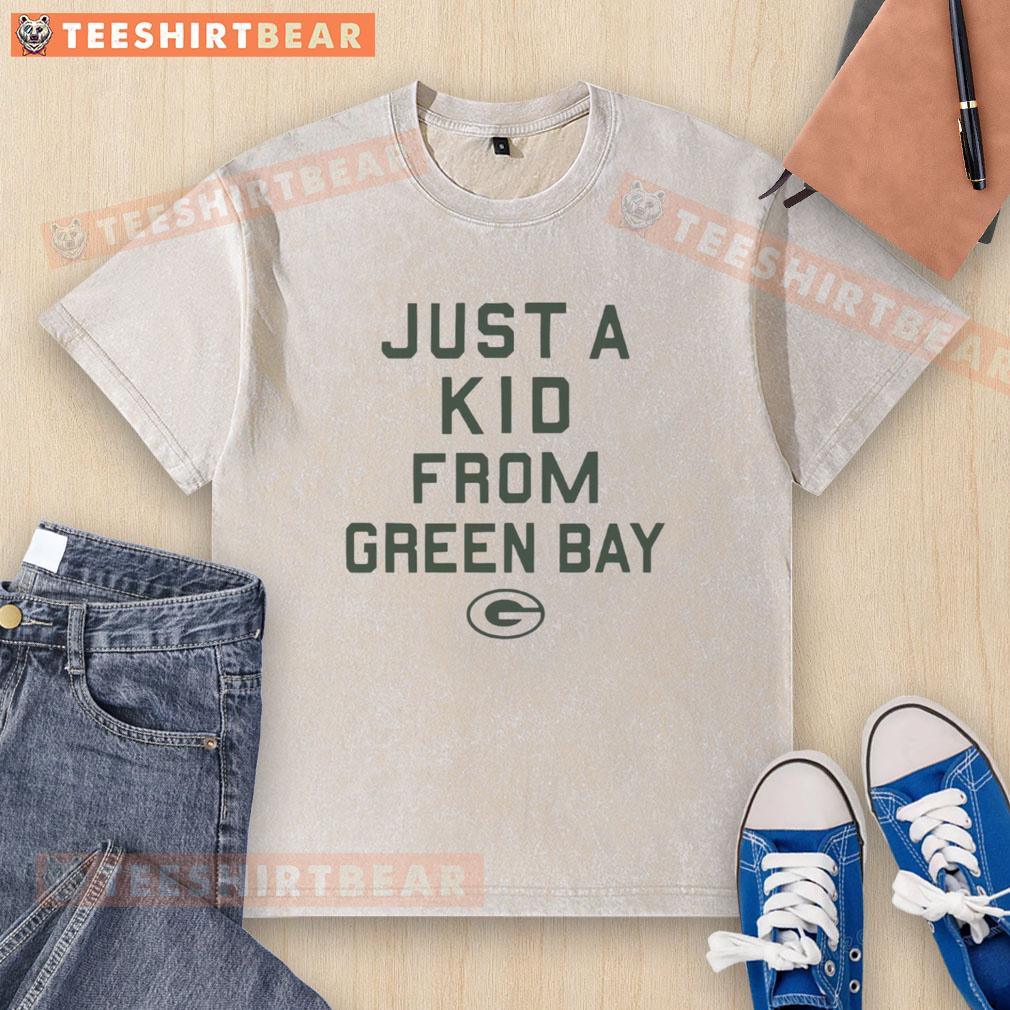 original-green-bay-packers-just-a-kid-from-green-bay-washed-t-shirt Original Green Bay Packers Just A Kid From Green Bay washed t-shirt featuring team colors and logo for fans.