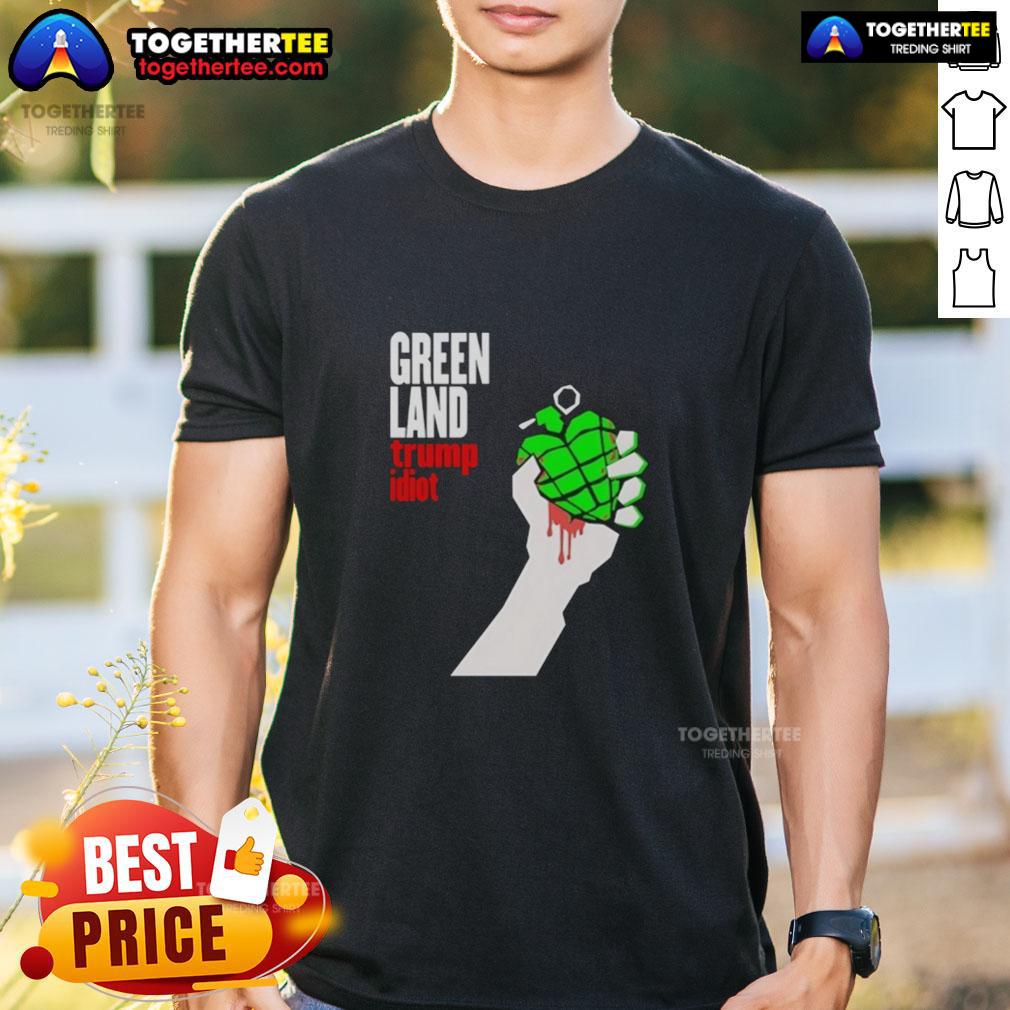 Original Greenland Green Day Parody Trump Idiot T Shirt Original Greenland Green Day parody T-shirt featuring Trump as an idiot, perfect for fans of political humor and music.