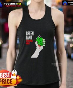 Alt Text: Original Greenland Green Day parody tank top featuring Trump with a humorous design, perfect for fans and satire lovers.
