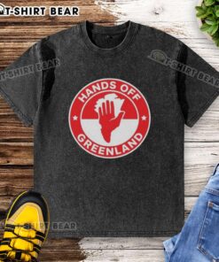 Original Greenland Hands Off logo on a washed t-shirt, perfect for casual wear and eco-friendly fashion lovers.