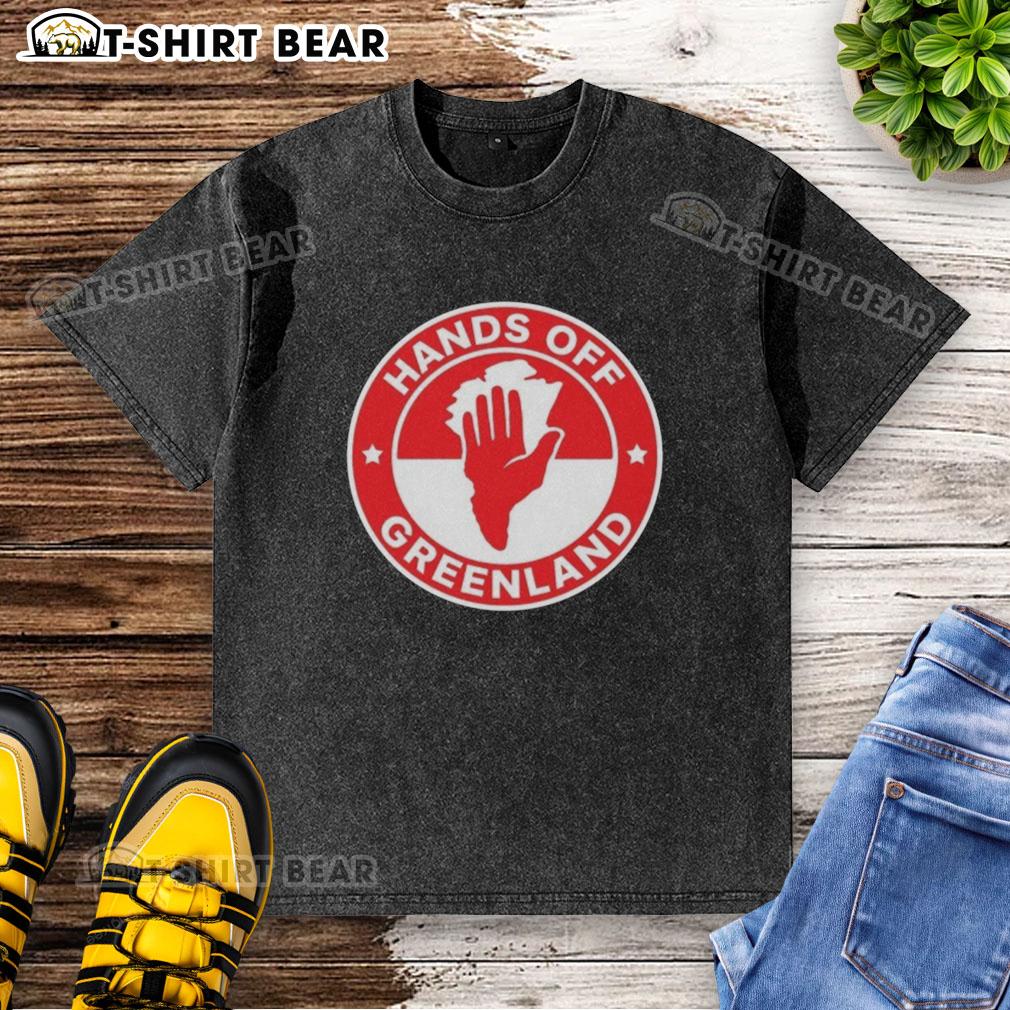 Original Greenland Hands Off Logo Washed T Shirt Original Greenland Hands Off logo on a washed t-shirt, perfect for casual wear and eco-friendly fashion lovers.