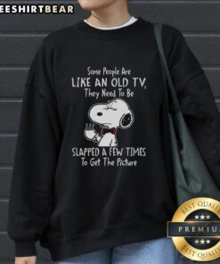 Original Grumpy Snoopy sweatshirt with quote about old TVs, perfect for fans of Peanuts and humorous apparel.