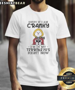 Alt Text: Original Grumpy Snoopy T-Shirt featuring Sorry If I Am Cranky, I'm In My Terrible 70's Right Now design.
