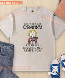 Original Grumpy Snoopy T-shirt with 'Sorry if I am cranky, I'm in my terrible 70s' graphic design for vintage style lovers.