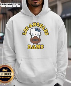 Alt Text: Original Hello Kitty x Los Angeles Rams NFL logo hoodie featuring a playful design combining sports and kawaii style.