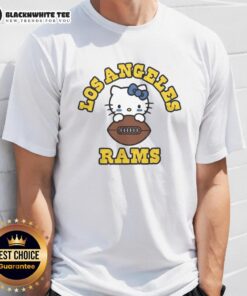 Original Hello Kitty X Los Angeles Rams NFL logo t-shirt featuring a playful design blending sports and pop culture.
