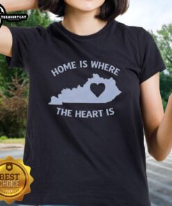 Kentucky Heart Ladies Tee featuring 'Home Is Where The Heart Is' design, perfect for casual wear and expressing local pride.
