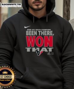 Alt Text: Original Houston Texans 2025 AFC South Champions hoodie showcasing team logo and vibrant team colors.