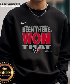 Original Houston Texans 2025 AFC South Champions sweatshirt featuring team colors and logo, perfect for fans.