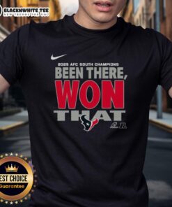 Original Houston Texans 2025 AFC South Champions T-Shirt featuring team logo and vibrant colors, perfect for fans.