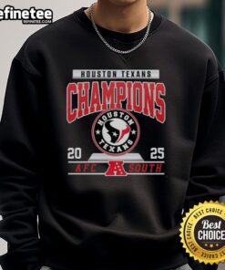 Original Houston Texans Football 2025 AFC South Champions logo sweatshirt featuring team colors and design.
