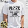 Alt Text: Original I Give Just Enough Fucks To Stay Employed And Out Of Jail T-Shirt design featuring bold typography.