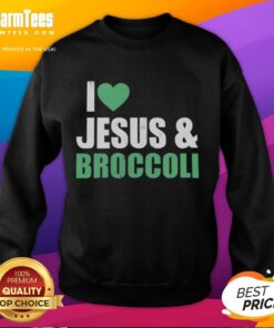 Alt Text: Original I Love Jesus and Broccoli Sweatshirt in vibrant colors, perfect for casual wear and expressing faith and fun.