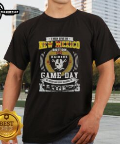 Alt Text: I May Live In New Mexico But On Game Day My Heart Belongs To Las Vegas Raiders T-Shirt design for fans.