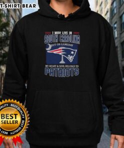 New England Patriots hoodie showcasing team pride, perfect for gameday, despite living in South Carolina.