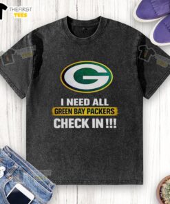 Alt Text: Original I Need All Green Bay Packers Check-In Washed T-Shirt in green, perfect for fans supporting their team.