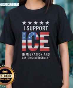 Patriotic ladies tee featuring the 'I Support Ice' design with the American flag, perfect for ice lovers and patriots.