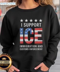 Patriotic sweatshirt featuring 'I Support Ice' with American flag design, perfect for showing support in style.