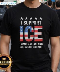 Alt Text: Original I Support Ice Stand With Ice US America Flag Patriotic T-Shirt showcasing a vibrant American flag design.