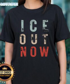 Original Ice Out Now Minneapolis Rally Abolish ICE Ladies Tee featuring bold graphics and a vibrant design.