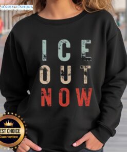 Original Ice Out Now Minneapolis Rally Abolish ICE sweatshirt showcased at a protest, promoting immigration reform.