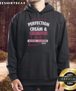 Original Indiana Hoosiers National Champions 2025 hoodie featuring 'Perfection is Cream and Crimson' final score design.