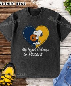 Original Indiana Pacers x Snoopy Cartoon Valentine 2026 washed t-shirt featuring vibrant graphics and a playful design.