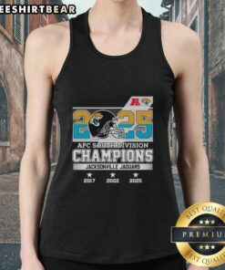 Alt Text: Original Jacksonville Jaguars AFC South Division Champions 2025 small helmet tank top featuring team colors and logo.