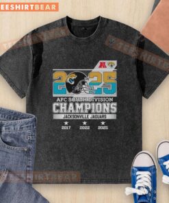 Alt Text: 2025 Jacksonville Jaguars AFC South Division Champions small helmet washed t-shirt, featuring team logo and vibrant colors.