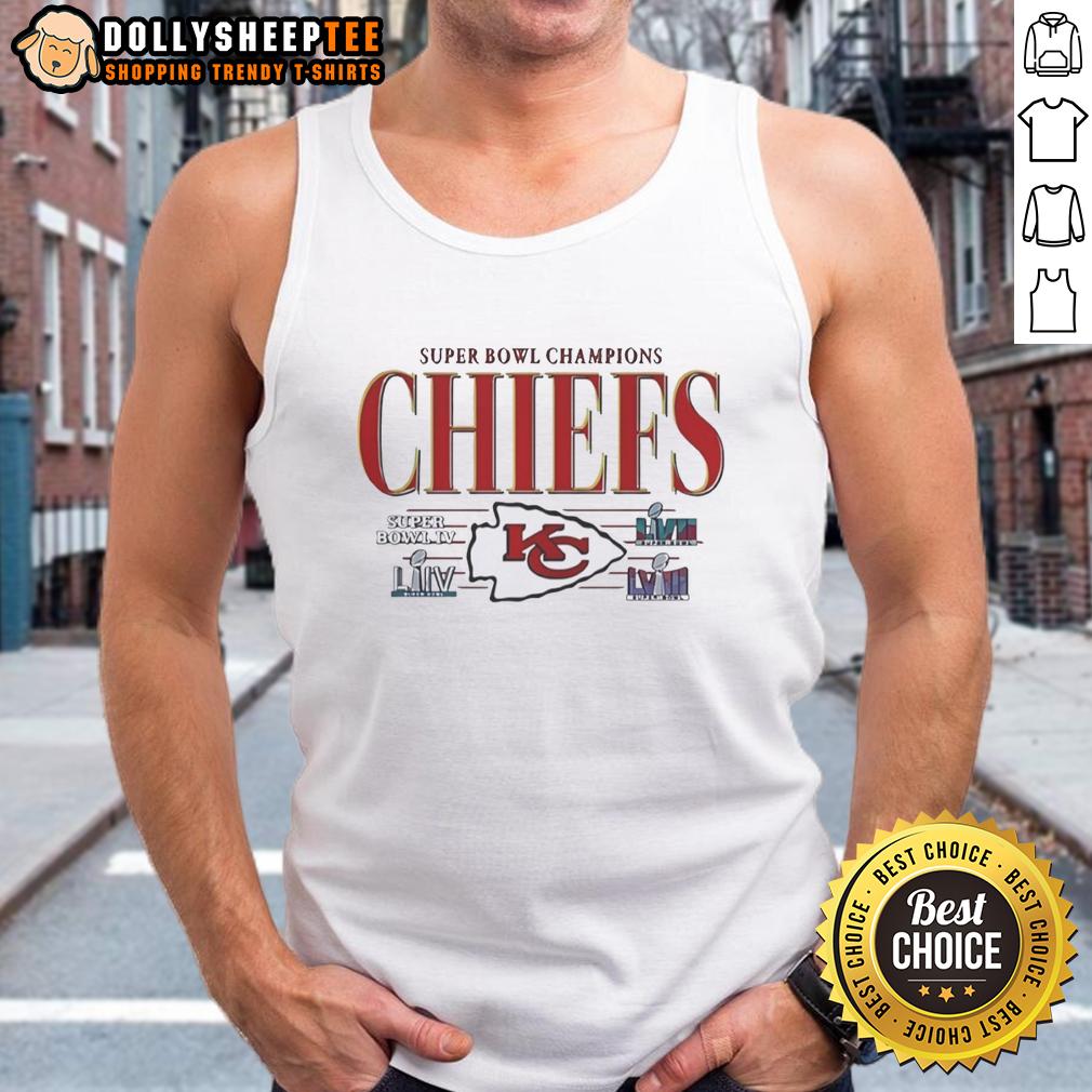 Original Kansas City Chiefs Super Bowl Champions Iv Liiv Lvii Lviii Tank Top Original Kansas City Chiefs Super Bowl Champions IV LIIV LVII LVIII tank top featuring team colors and logo.