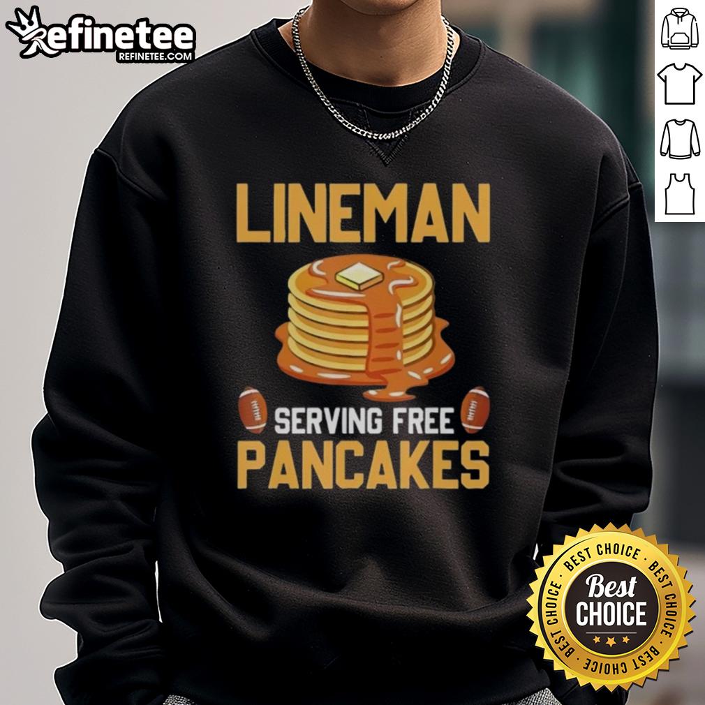 original-lineman-serving-free-pancakes-sweatshirt Original Lineman serving free pancakes while wearing a cozy sweatshirt, promoting community and delicious breakfast treats.