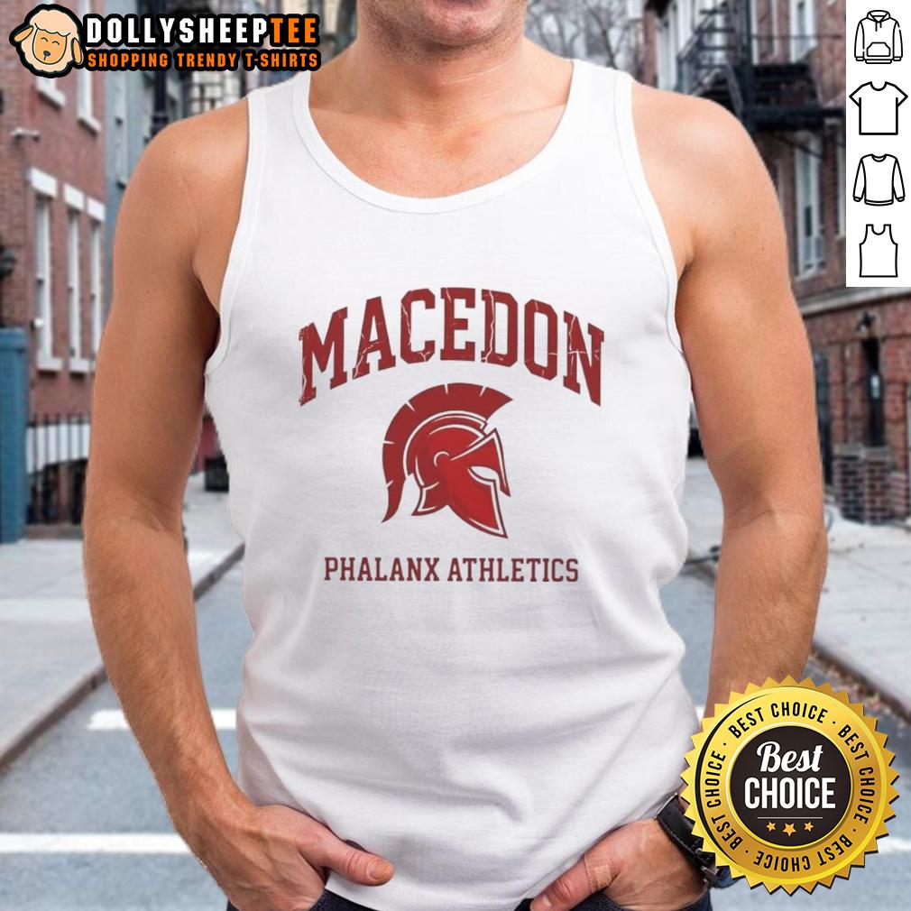 Original Macedon Phalanx Athletics Spartan Helmet Logo Tank Top Alt Text: Original Macedon Phalanx Athletics Spartan Helmet Logo on a stylish tank top, perfect for fitness enthusiasts.